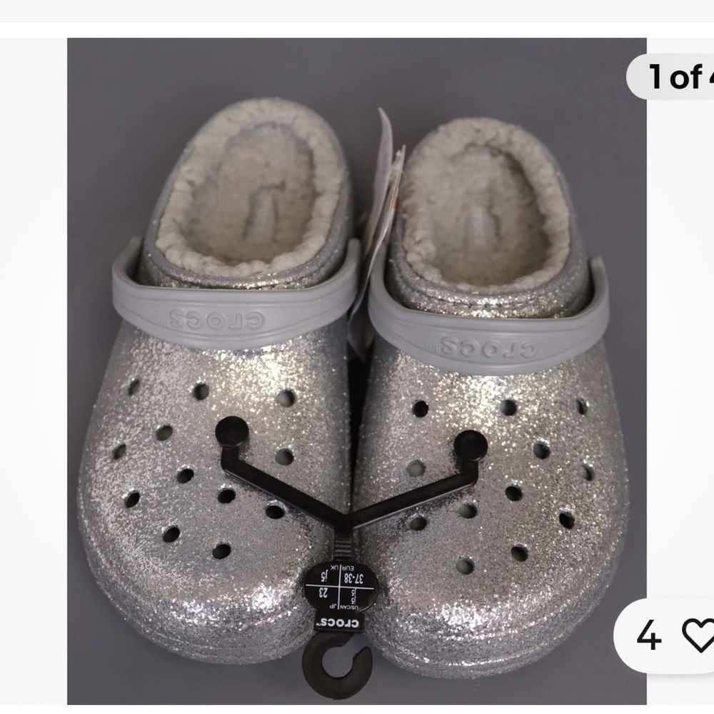 CROCS Kids Shimmering Silver Slippers